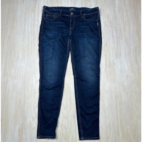 Silver Suki Super Skinny Mid Rise Dark Blue Wash Denim Casual Everyday Jeans 33 - Picture 1 of 15